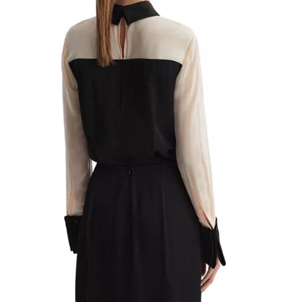Reiss Veneto Color Block Midi Satin Sheer Long Sleeve Shirt Dress size 6 - Picture 3 of 11